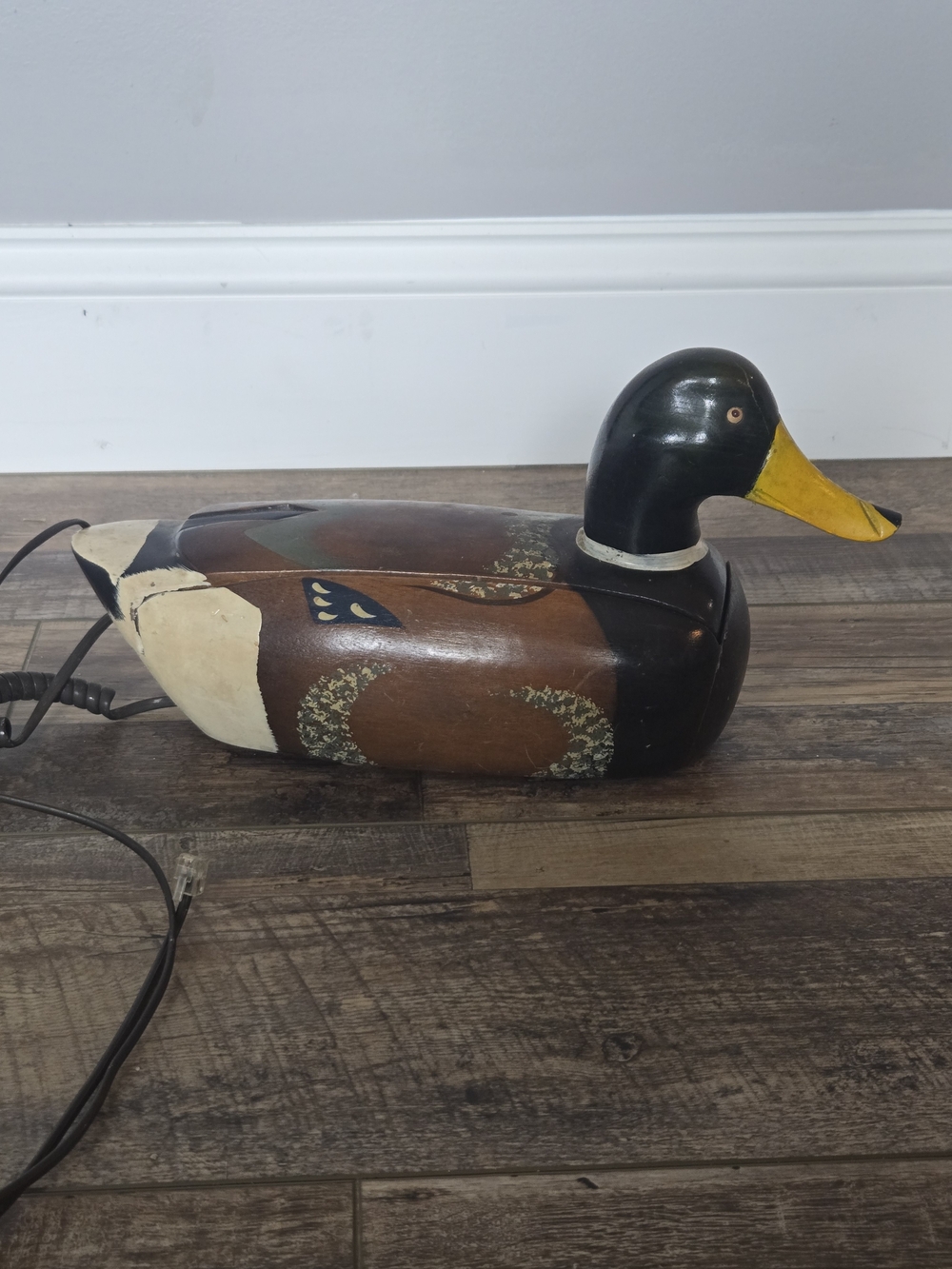 Vintage Telemania Wood Duck Telephone Hand Carved Mallard Landline Phone